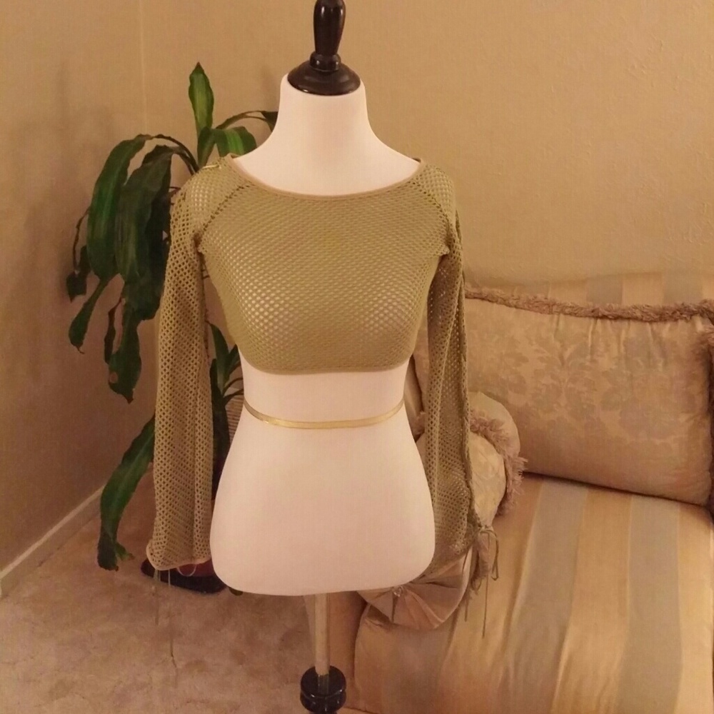 Olive green netted crop top